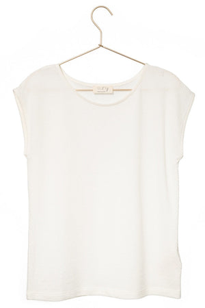 T shirt suny femme manche courte coupe droite uni coton bio GOTS eco responsable col rond évasé blanc