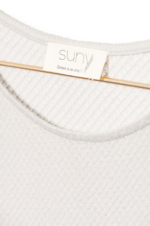 T shirt suny femme manche courte coupe droite uni coton bio col rond évasé certifié GOTS fabrication locale gris clair, gris doux, gris perle, gris souris