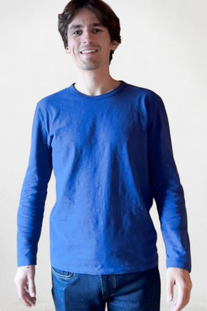 tee shirt suny pour homme basqiue coton bio manche longue bleu lumineux doux et chaud