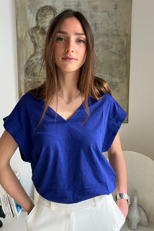 Tee shirt en lin et coton bio CHARLOTTE bleu outremer