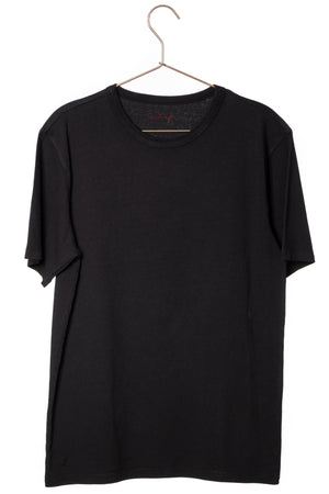 Tee-shirt basique homme manche courte coupe droite, col rond avec double surpiqûre à l’encolure, coton lourd biologique certifié GOTS molleton noir charbon