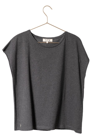 tee shirt rock en coton upcyclé femme manche courte gris anthracite chiné