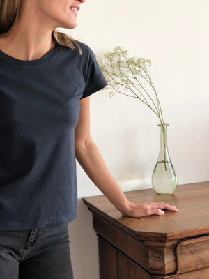 T shirt unisexe col rond manche courte coton bio souple forme droite noir uni suny