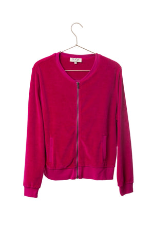 blouson Zippy Suny en velours lisse rose fuchsia – coupe droite et zip canon de fusil – Suny
