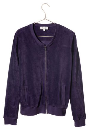 Blouson pour femme avec zip en velours côtelé bio certifié GOTS eco-responsable violet