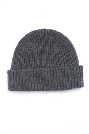 Bonnet HARPER en laine anthracite, tricot côtelé avec large revers – Suny