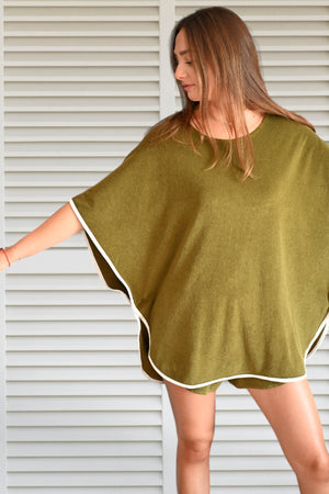 Cape de bain en éponge bouclette bio EDEN vert bronze