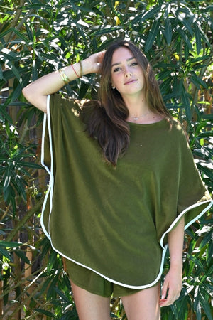 cape de bain piscine plage en éponge boucle bio vert kaki