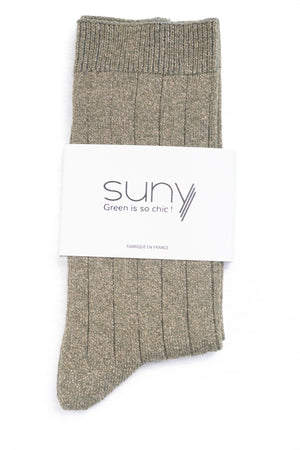 Chaussettes pailletées COLETTE gris kaki en coton bio – Suny