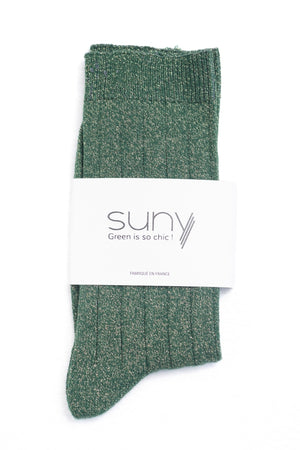 Chaussettes COLETTE vert d’hiver en coton bio pailleté – Suny