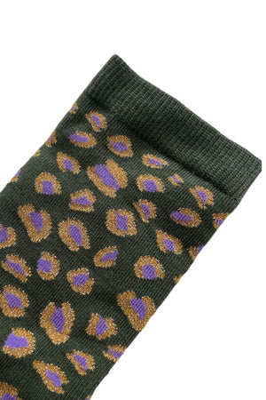 chaussettes en coton bio léopard et paillettes made in france