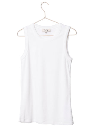 Débardeur Gisèle blanc laitage Suny, top femme lumineux en éponge bouclette coton bio GOTS, facile à porter et à mixer