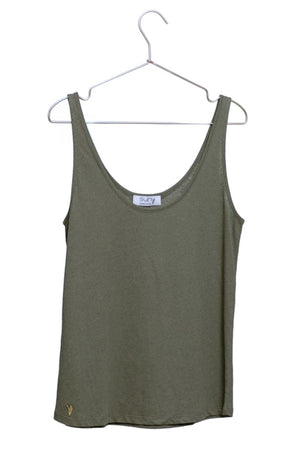 débardeur femme lin et coton bio gris kaki pour un look décontracté ou habillé green et chic