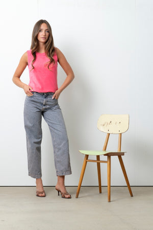 Débardeur Gisèle pink Suny, top femme en éponge bouclette coton bio GOTS, facile à porter et à mixer