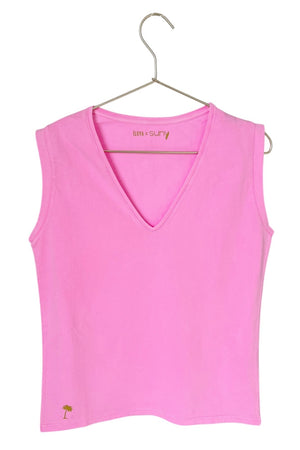 Tee-shirt Relax V Suny en coton bio rose fluo, col V plongeant, épaules dégagées, coupe droite, effet vintage et rock