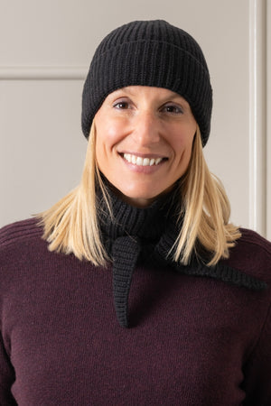 Mini écharpe JULES noir noir en laine upcyclée façon Sophie scarf Suny