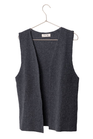 gilet gris foncé en laine sans manche pour femme