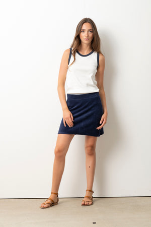 upe Mini Gilda marine foncé Suny, mini-jupe estivale chic et confortable en coton bio