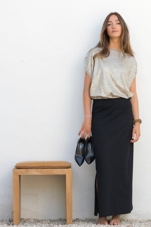 jupe longue et droite femme fendue sur le côté jersey de coton bio GOTS éco-responsable noire