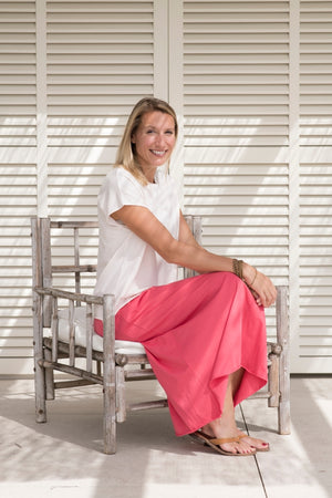 Jupe longue femme fluide smock à la taille jupon smocké jersey de coton bio GOTS éco-responsable robe bustier robe de plage rouge rose