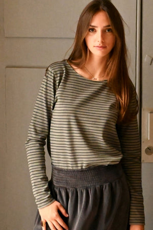 Marinière en coton bio NAVY SUNY gris kaki