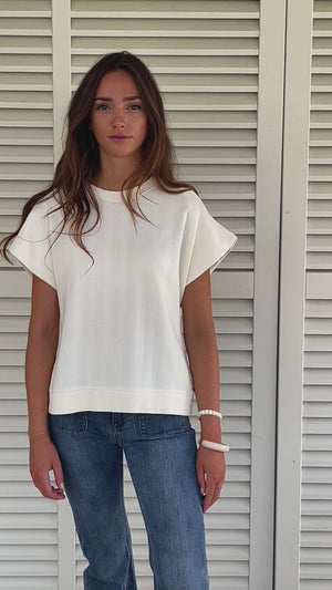 sweat shirt manche courte effet épaulette coton bio suny écru