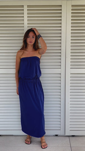 robe longue bustier en coton bio robe de plage bleu saphir