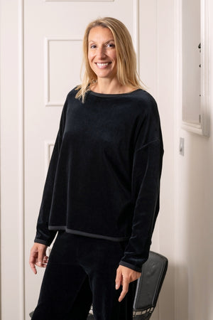 Pull ELSA noir noir en velours bio GOTS femme coupe oversize
