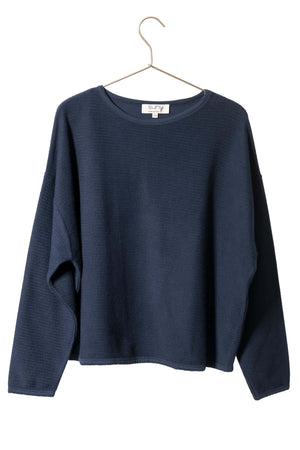 pull femme oversize à chevron manche longue col rond coton bio confortable bleu marine
