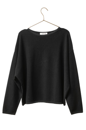 pull femme oversize à chevron manche longue col rond coton bio confortable noir
