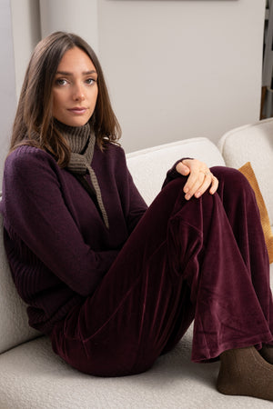 Pull JANE bordeaux femme en laine italienne upcyclée coupe droite ajustée Suny