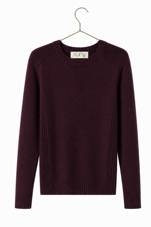 Pull JANE bordeaux femme en laine italienne upcyclée coupe droite ajustée Suny