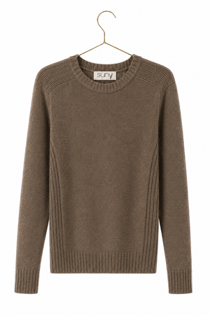 Pull JANE café femme en laine italienne upcyclée coupe droite Suny