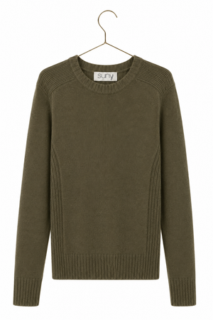 Pull JANE kaki vert femme en laine italienne upcyclée coupe droite ajustée Suny