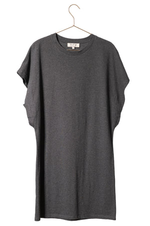 robe genou manche à ailette coton upcyclé gris anthracite chiné