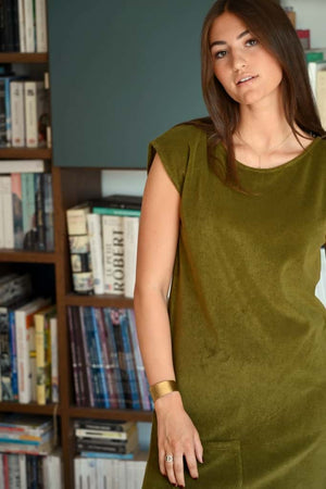 robe courte plage éponge bouclette bio manche courte col évasé kaki vert