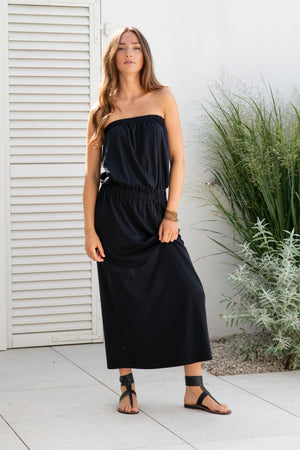 robe longue bustier en coton bio robe de plage noire