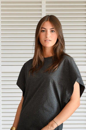 robe genou manche à ailette coton upcyclé gris anthracite chiné