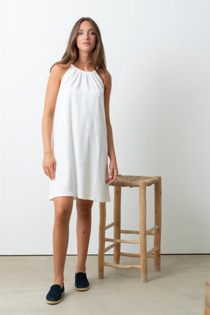 Robe Imelda blanc laitage Suny, robe courte estivale chic en coton bio certifié GOTS