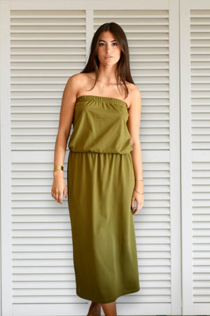 robe longue bustier en coton bio robe de plage vert kaki