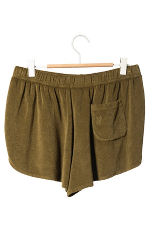 short de plage tennis piscine en éponge bouclette bio femme kaki vert