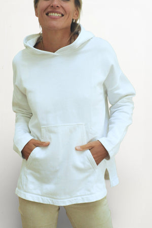 Sweat capuche femme coton bio certifié GOTS hoodie en molleton bio oversize vareuse blanc beige, blanc cassé, beige, écru, blanc pâle