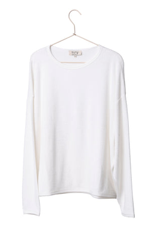 Pull Elsa blanc laitage Suny en éponge bouclette coton bio GOTS, coupe oversize
