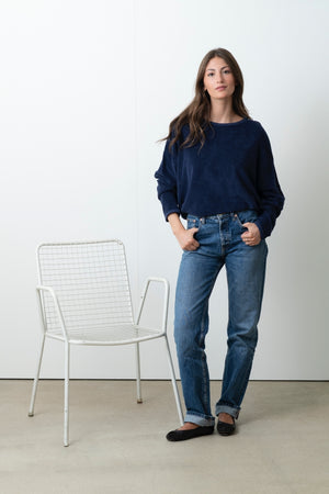 Pull Elsa marine foncé Suny, sweat femme bleu profond en coton bio GOTS, basique chic et intemporel