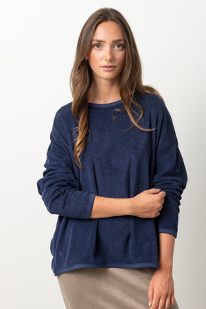Pull Elsa marine foncé Suny, sweat femme bleu profond en coton bio GOTS, basique chic et intemporel