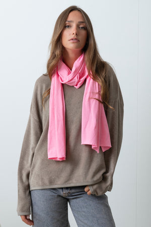 Pull Elsa taupe Suny en éponge bouclette coton bio certifié GOTS, coupe oversize