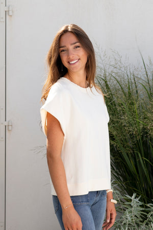 sweat shirt manche courte effet épaulette coton bio suny écru