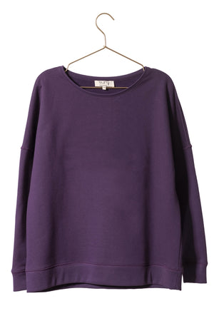 Sweat basique pour femme oversize col rond évasé manche longue manche tombante coton upcyclé molleton violet