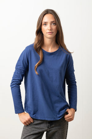 Extra suny doux tee shirt col rond femme écoresponsable label GOTS bleu saphir