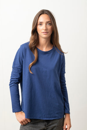 Extra suny doux tee shirt col rond femme écoresponsable label GOTS bleu saphir